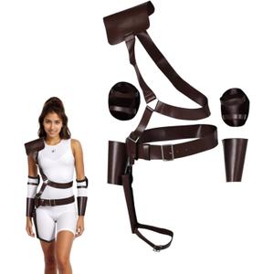 Lucy Costume Belt Halloween Cosplay Gun Props Holster Leather Cosplay Outfits Arm Guards 7 Pcs Full Accessories (Medium, Brown)