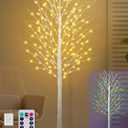 7FT Lighted Birch Tree with 170 LED Warm White and Multicolor Lights, 8 Modes, Timer Remote Faux Prelit Twig Christmas Tree with Lights for Indoor Outdoor Xmas Holiday Party Decoration