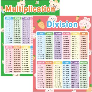 4 x Multiplication Chart 2pcs Multiplication Table Chart Poster Math Posters for Elementary School Multiplication and Division Flash Cards Learning Posters Back to School Supplies Classroom Decor(17"*22")