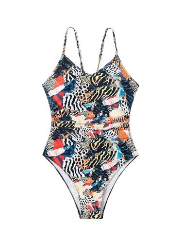 Milumia Women's Boho All Over Print One Piece Swimsuit Cutout Back Swimwear Black Multi X-Large
