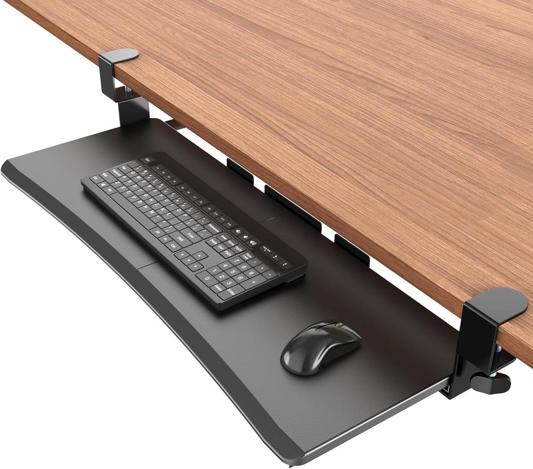 Extra Large Keyboard Tray Under Desk - Slide Out with Sturdy C-Clip Mount System, 31.5" (35.8" Including Clamps) x 11.8" Put-Out Keyboard Tray Computer Drawer for Ergonomic Typing, Black (31.5in)
