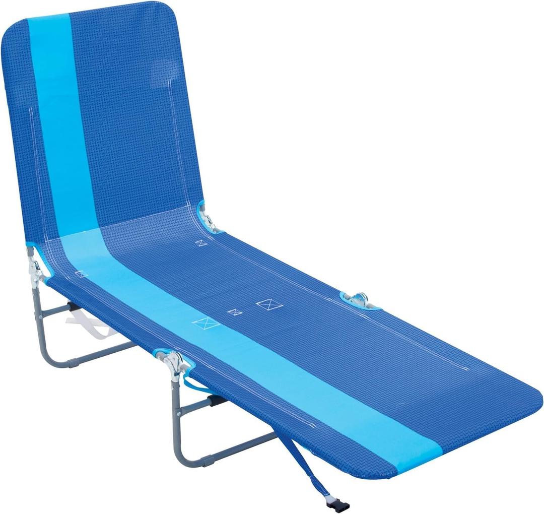 Rio Beach Portable Lay Flat Folding Backpack Beach Lounge Chair with Backpack Straps and Storage Pouch, Blue Stripe, 72 x 22 x 10"