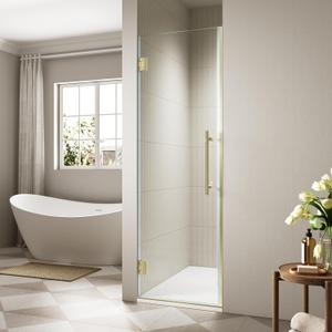 Frameless Hinged Shower Door, Single Swing Shower Panel with 5/16” (8mm) Tempered Glass, 180° in & Out Opening, 10mm Adjustable for Non-Vertical Walls (Brushed Gold, 30" x 72")