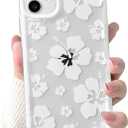 Lovmooful Compatible for iPhone 11 Case Clear Cute Floral Flower Hibiscus with Color Edge Design for Girls Women Soft TPU Shockproof Protective Girly for iPhone 11 Case-White
