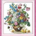 ITSTITCH Stamped Cross Stitch for Adults 11CT 25X25 inch DIY Embroidery Starter Kits Easy Patterns Embroidery for Hand Crafts DMC Printed Cross Stitch Kits Supplies Needlework -Flower and Peach