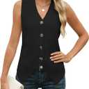 Rapbin Womens Sweater Vest Button Down Sleeveless V Neck Tank Tops 2024 Fashion Trendy (Small, Black)