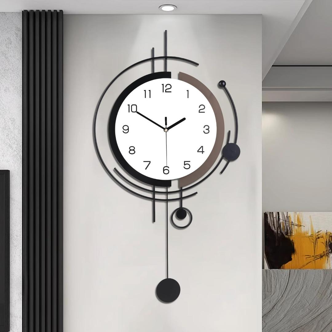 Wall Clock with Pendulum,Silent Quality Quartz Battery Operated,Large Wall Clocks for Living Room Kitchen Home Bathroom Bedroom Wall Decor,16x30.5inch(Black)