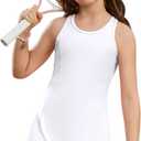 Girls Tennis Dress Sleeveless Pickleball Athletic Dress Golf Outfit with Detachable Built-in Bra & Shorts Pockets (10-11 Years, White)