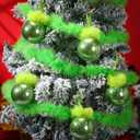 Bucherry 24 ft Christmas Garland and 24 Pcs Lime Green Furry Christmas Ball Ornaments for Xmas Tree Decorations Hanging Garland Faux Feather Decorations for Holiday Indoor and Outdoor Party Supplies