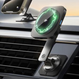 ESR for Qi2 15W MagSafe Car Mount Charger, Qi2-Certified Universal Dashboard/Tesla MagSafe Car Charger, Magnetic Wireless Charging, Adjustable Car Phone Holder for iPhone 16/15/14/13/12, S25, Black