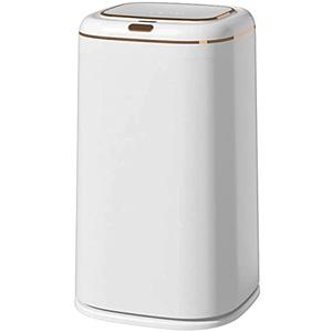 Sooyee 40L Automatic Trash Can with Lid,10.5 Gallon Smart Motion Sensor Trash Can for Bedroom, Bathroom, Kitchen, Office,White+Gold Border Trash Bin,3 Opening Modes