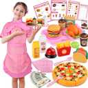 Restaurant Playsets for Kids - Waitress Role Play Costume Set for Girls, 60 Pieces Food Playset with Girls Apron, Diner Playset for Kids, Play Restaurant, Pretend Restaurant Playset for Kids Age 3+