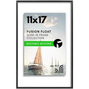 Americanflat 11x17 Floating Picture Frame with Shatter-Resistant Glass - Fits 11x14 Photos or Smaller - Slide-In Photo Frame - Fusion Float Collection - Floating Frames for Wall Display - Black
