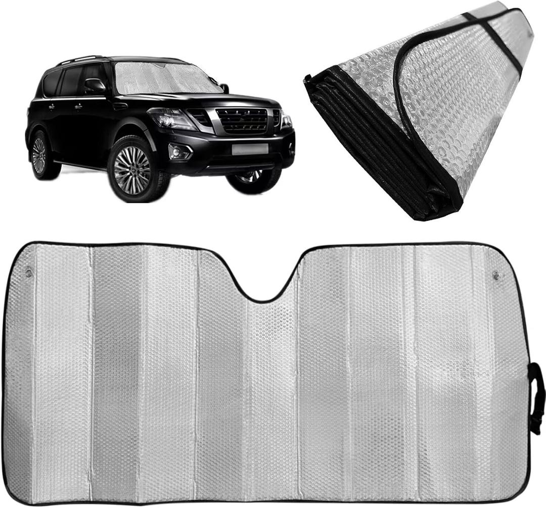 GWUSKDT Car Windshield Sunshade-Thicken 5-Layer Bubble Block Heat and Sun UV Rays, Front Windshield Sun Shade- Keeps Your Vehicle Cool - 58 x 27.5 Inch (New Silver)