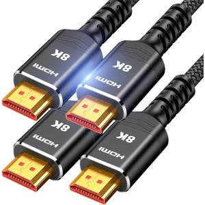 Highwings 8K 10K HDMI 2.1 Cable 6.6FT/2M 2-Pack, Certified Ultra High Speed HDMI Cable Braided Cord-4K@120Hz 8K@60Hz, DTS:X, HDCP 2.2 & 2.3, HDR 10 Compatible with Roku TV/PS5/HDTV/Blu-ray (6.6 feet, Black)