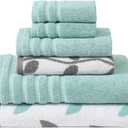 Modern Threads Organic Vines 6-Piece 100% Cotton Towel Set  Yarn Dyed Jacquard & Solid  Includes 2 Bath Towels, 2 Hand Towels, 2 Washcloths  Absorbent, Quick Dry, Soft & Durable  Aqua