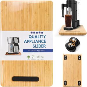 Fullin 360Appliance Slider, Bamboo Sliding Tray for Coffee Maker, Appliance Sliding for Kitchen Appliances Countertop Slides Easily from Under The Cabinet Rolling Tray with 360Rotation Metal Wheels