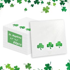 80 Pcs St. Patrick's Day Shamrock Green Cocktail Napkins | Lucky Clover Design, Disposable Paper, Irish-Themed Party Supplies, Saint Patricks Day Decorations