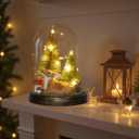 Christmas Decorations Indoor, Light Up Christmas Decor, Christmas Tree, Deer, Mushroom in Plastic Dome Cloche, Miniature Decor for Holiday Party Family Table Decoration