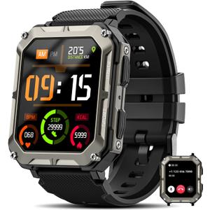 Military Smart Watches for Men(Answer/Make Call), 1.9" Outdoor Sports Fitness Tracker with Heart Rate/Blood Pressure/Sleep Monitor,100M Waterproof Rugged Smart Watch for Android Phones&iPhone(2 Bands)