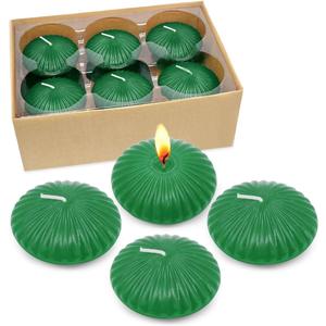 2 x 12 Pack 3 Inch Green Floating Candles, 10 Hour Unscented Dripless Tealight Candles for Cylinder Vases, Centerpieces at Wedding Party Pool Holiday - Wavy Float Candle