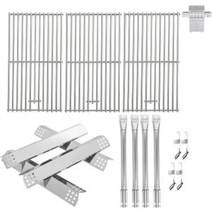 Replacement Kit for Kitchen Aid 720-0745B 740-0780 860-0012 720-0745 720-0745A, 7MM Solid Stainless Steel Cooking Grates, Burners and Heat Plates for Kitchenaid Grill Replacement Parts
