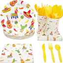 BLUE PANDA 144 Piece Let's Fiesta Dinnerware Set for Cinco de Mayo Party Supplies, Taco Tuesday Decorations (Serves 24)