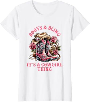Boots And Bling Its A Cowgirl Thing Cowboy Hat Kids Cowgirls T-Shirt
 White XS
