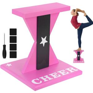 Cheerleading Balance Trainer, Wooden Cheer Equipment Stunt Trainer Practice, Pink Cheer Flyer Stand Balance Board for Core Strength, Stability & Body Control, 12.2 inches x 11.22 inches x 12.2 inches