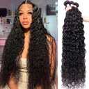 Water Wave 3 Bundles Human Hair 24 26 28 Inch, 10A Brazilian Virgin Water Wave Human Hair, 100% Unprocessed Deep Curly Bundles for Women, Ocean Wave Natural Color Extensions