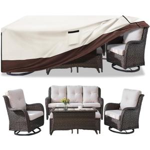 Patio Furniture Cover for 5 Pieces Set-Waterproof 600D Oxford Fabric Cover for 5 PCS Outdoor Sets Wicker Metal Couch Rocking Glider Swivel Chairs Ottomans Sectional Sofa Dining Chair Beige