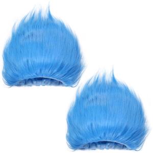 2 Pack Blue Fluffy Costume Wig - Funky Crazy Hair Hat Thing Costume Wig for Reading Week, Halloween, and Theme Parties