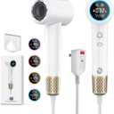 KARFUN Plasma Hair Dryer, 1500W High Speed Blow Dryer with Plasma Tech (Positive+Negative Ionic), LED Display, 5 Temps 2 Speed, Thermo-Control, Fast Drying Plasma Hairdryer for Home or Travel (White)