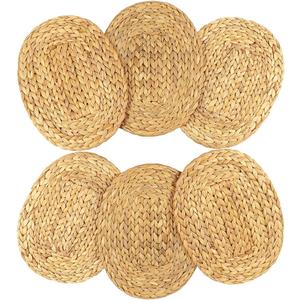 Oval Woven Placemats Set of 6, Natural Water Hyacinth Charger Plates Non-Slip Weave Placemats Farmhouse Straw Braided Rattan Tablemats, Oval Wicker Place Mats for Dining Table