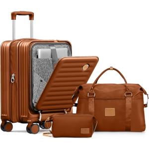 Joyway Expandable Carry On Luggage Sets with Front Pocket, Brown, 3 Piece Sets