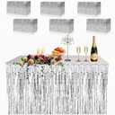 2 Pack Metallic Foil Fringe Tinsel Table Skirt, antfees 29.5''x108'' Disposable Party Table Skirt Banner for Rectangle Tables, Wedding, Birthday, Parade Floats, Party Decoration (Silver)
