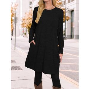Black Long Sleeve Dress Womens Winter Casual Sweater Dresses Medium