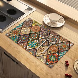 Artbloss Dish Drying Mat Mexican Absorbent Coffee Mat Rubber Backed Moroccan Soft Silicone Kitchen Dish Draining Mat for Kitchen Bathroom Coffee Bar (Rhombic, 12 x 16 Inches)