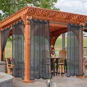 HolidayIdeas Outdoor Sheer Curtains for Patio Waterproof, 4 Panels - 54 x 95 Inch - Grey Light Filtering Voile Outside Curtains Grommet Drapes for Front Porch, Gazebo, Pergola, Backyard