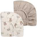 Mini Crib Sheets for Baby Boy Girl 2 Pack, Neutral Mini Crib Mattress Sheet 24" x 38", Muslin Nursery Bedding Soft and Breathable Comfort (Teddy & Friends)