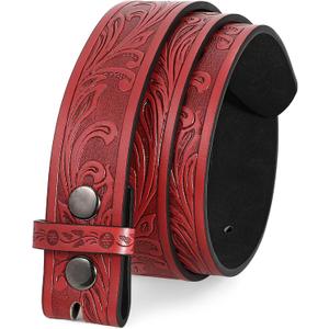 Men Women Western Belt Strap for Jeans Dress Cowboy Leather Belt Strap without Buckle (28''-31'', Red)