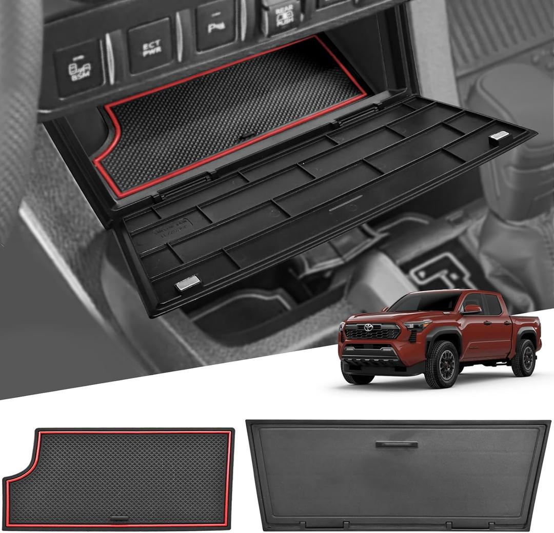 GZSH Hidden Front Center Console Cover fit for Toyota Tacoma 2016-2023 (3RD GEN Tacoma) Anti-Drop Privacy ABS Plastic Center Console Cover with Isolation Charging pad (Only fit for Wireless Charging)
