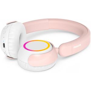 Philips K4200 Lightweight On-Ear Wireless Kids Headphones - Built-in Mic, LED Lights, Safe Volume Limited, Audio Sharing, Foldable & Durable, Pink