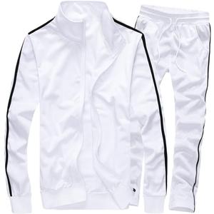 MACHLAB Men's Activewear Full Zip Warm Tracksuit Sports Set Casual Sweat Suit (White, M)
