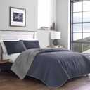 Eddie Bauer - Queen Quilt Set, Reversible Cotton Blend Bedding with Lightweight Feel, Solid 3 Piece Bed Set with Matching Pillowcases (Hidden Lake Blue, Queen)