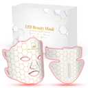 Yahi Red Light Photon Facial & Neck Mask with Remote Control, 7 Custom Modes with Infrared, Portable & Rechargeable with Timer for Home Use, 175 High-Density Light Beads, White