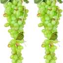 2pcs Green Lifelike Grape Artificial Grape Fruits Fake Grape Bundles for Home Aesthetics Creative Design Garden Basket Store Decoration Education Props(110Grains 13 inches)