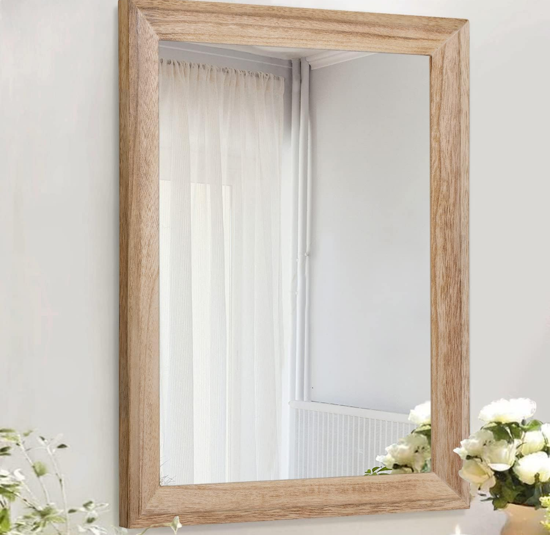 AAZZKANG Rustic Mirrors for Wall Rectangle Wooden Frame Hanging Mirror for Bedroom Bathroom Living Room Entryway Large 28"x20"