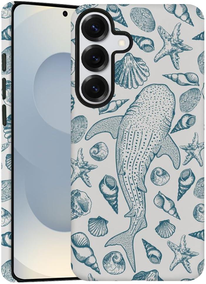DAIZAG Case for Samsung Galaxy S25,Beach Seashell Whale Ocean Aesthetic Phone Case Durable Frosted Double-Layer Protection Cover for Women Girl
