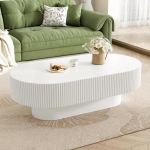 Merax Modern 43.3" W Oval Coffee Table with Sturdy Base, Wood Center Tables for Living Room Reception Room, Easy Assemble, White